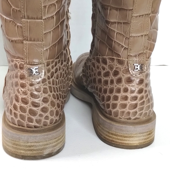 Sam Edelman Fable Tall Riding Boots Sz 7.5 Tan Croc Leather EUC - Picture 4 of 11